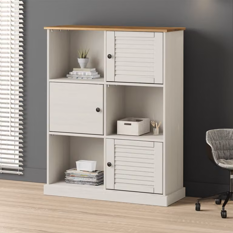 Libreria VIGO vidaXL in legno massello di pino bianco, stile rustico, L 90 cm x P 35 cm x H 114,5 cm