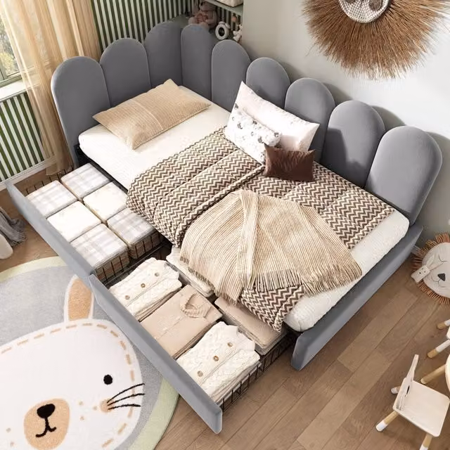 Letto Divano REDOM in Velluto Grigio con 2 Cassetti L/P/H: 209 x 90 x 76 cm