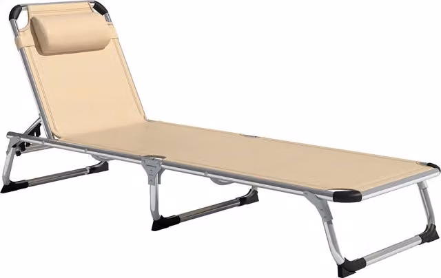 Sdraio Pieghevole Outsunny in Alluminio con Poggiatesta e Schienale Regolabile, Beige, L/P/H: 60 x 165 x 76 cm