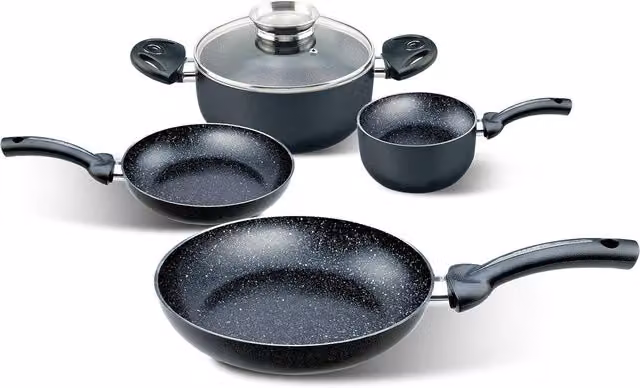 Set di Pentole e Padelle Pensofal Antiaderente in Alluminio Nero da 5 Pezzi con Coperchio in Vetro per Induzione