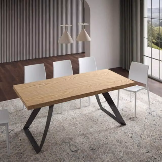 Tavolo allungabile Itamoby in rovere con bordo naturale e gambe antracite L/P: 200-250 x 90 cm