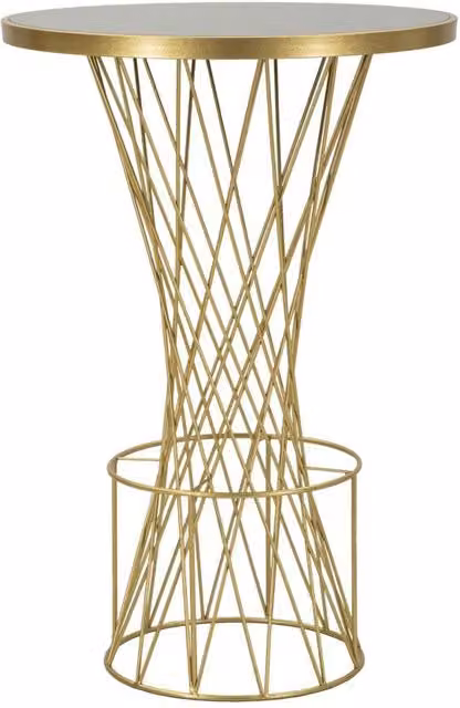 Tavolo bar moderno Tower New Mauro Ferretti con piano in vetro rotondo, colore nero e oro, Ø 70 cm, H 103 cm