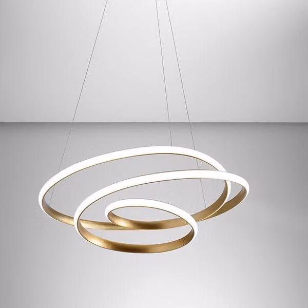 Lampada a sospensione Diva S/S Gea Luce in alluminio Oro Spazzolato e Bianco, LED 80W, 3000K, Dimmerabile
