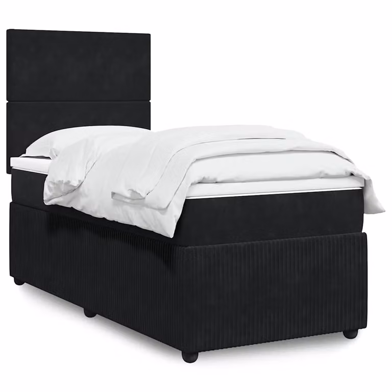 vidaXL Giroletto a Molle Ibrido con Materasso in Velluto Nero L/P/H: 200 x 90 x 76,7 cm
