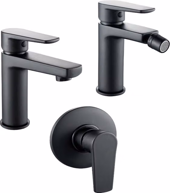 Set di 3 miscelatori a incasso linea Africa OGOMONDO per bidet, lavabo e doccia in ottone nero opaco