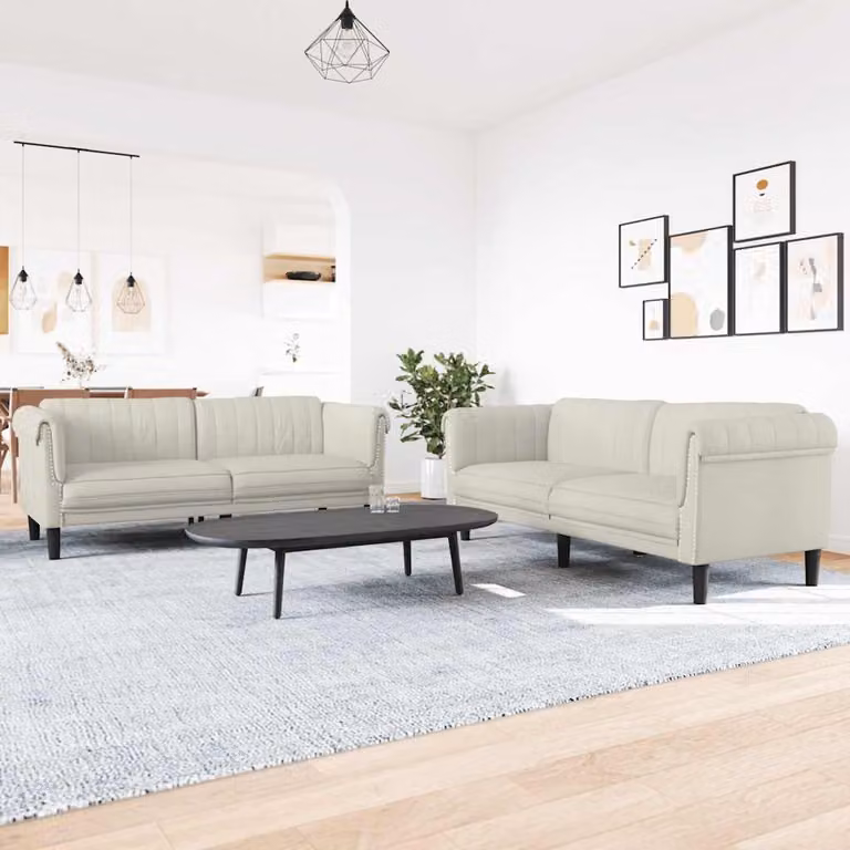 Set di 2 divani vidaXL in velluto beige con struttura in legno e cuscini inclusi