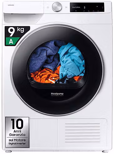 Asciugatrice a pompa di calore Samsung DV90DG6845LEU3, capacità 9 kg, Classe A, Bianco, Profondità: 60 cm