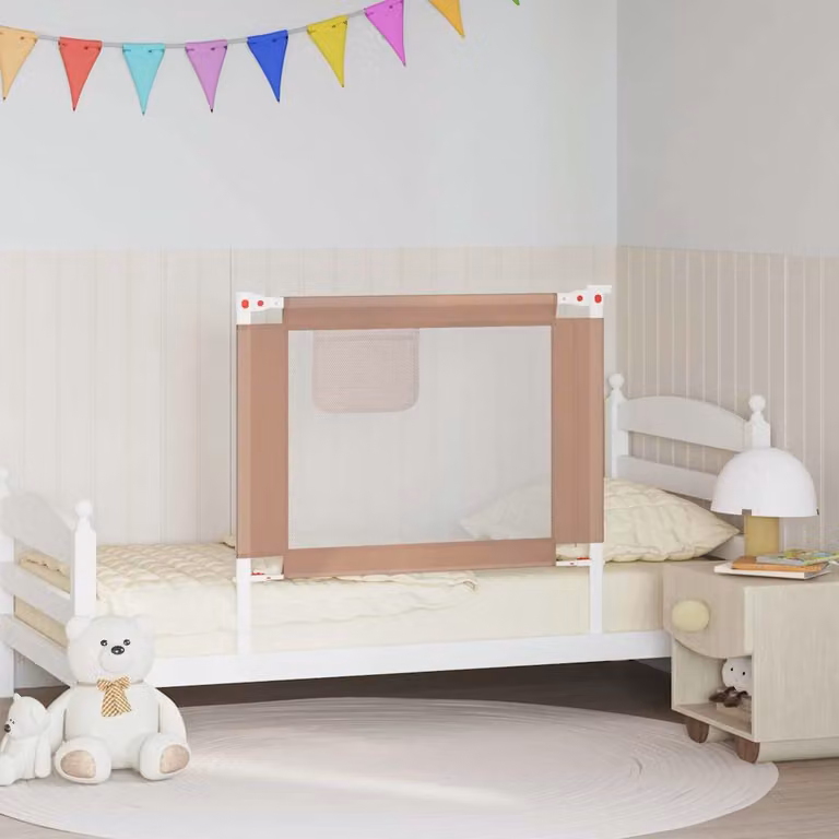 Sponda Letto di Sicurezza per Bambini vidaXL Talpa Beige in Tessuto e Metallo L: 90 cm, H: 25 cm