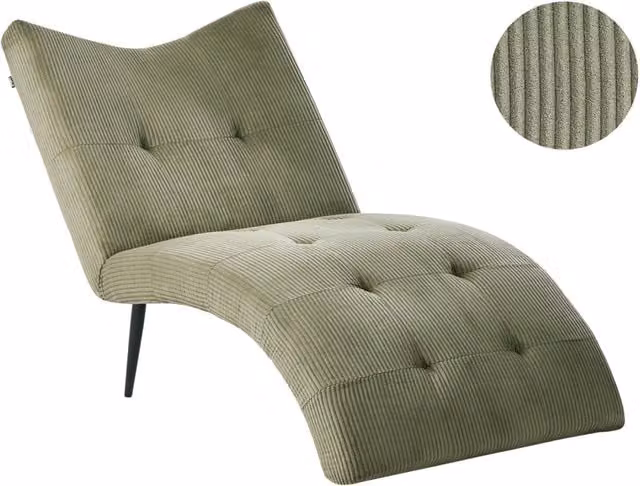 Chaise longue BELIANI in velluto a coste verde con design moderno per soggiorno, senza braccioli