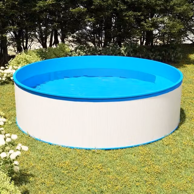 vidaXL Piscina Fuori Terra Rotonda in Acciaio e PVC, Bianca e Blu, L: 350 cm, H: 90 cm