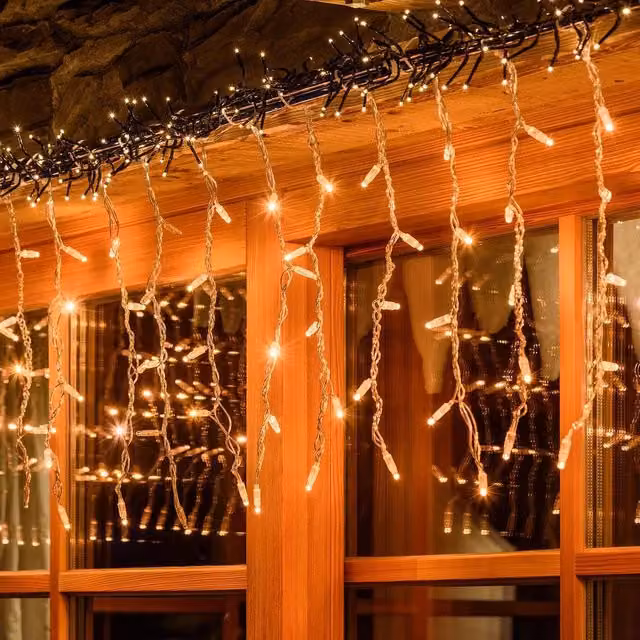 Tenda luminosa a cascata con LED Top Eventi Store, cavo trasparente in PVC, prolungabile, bianco caldo, Lunghezza: 6 m