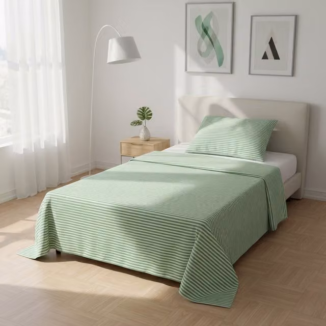 Parure letto singolo Young Kasanova verde a righe in cotone traspirante 90x190 cm