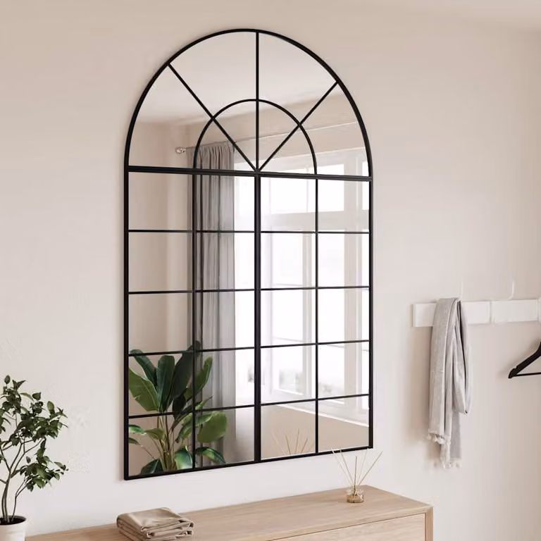 Specchio da Parete Arcuato vidaXL in Metallo e Vetro Nero L: 100 cm, H: 150 cm