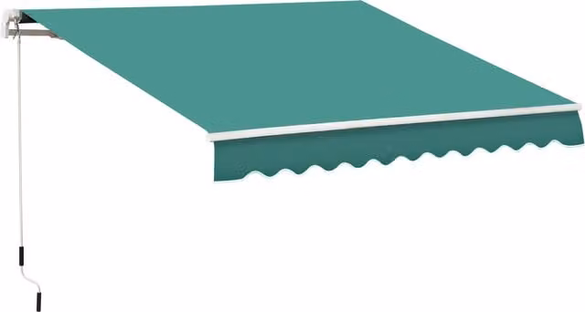 Tenda da sole avvolgibile Outsunny con bracci a caduta manuale in alluminio e poliestere anti-UV, L: 295 cm x H: 245 cm, Verde Scuro
