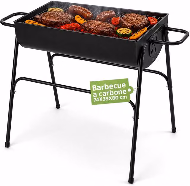 Barbecue Zendea in Acciaio Nero per Carbone e Legna con Braciere 74 x 38 cm