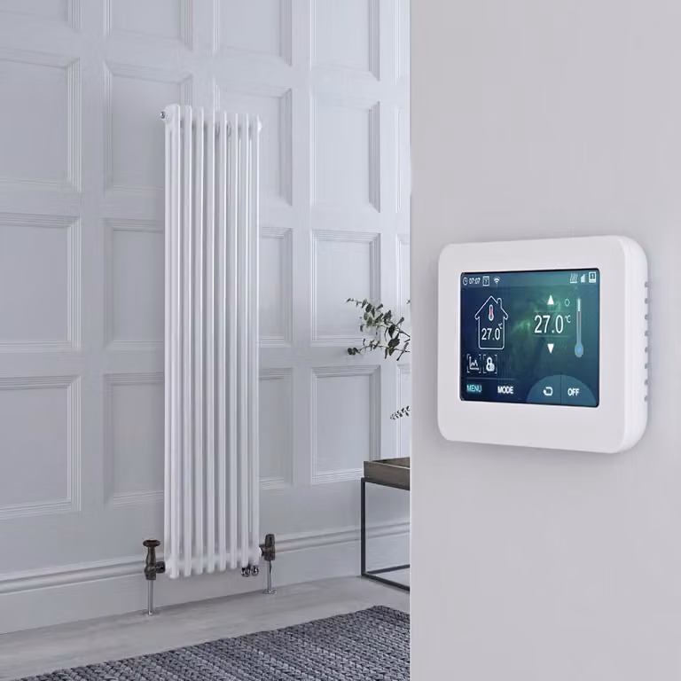 Radiatore Misto Verticale Doppio Regent Bianco con Termostato WiFi e Display Touchscreen H: 150 cm, L: 38 cm