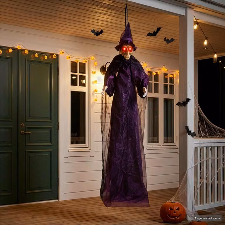 vidaXL Decorazione Halloween Strega Parlante Appesa Viola L: 125 cm, H: 216 cm
