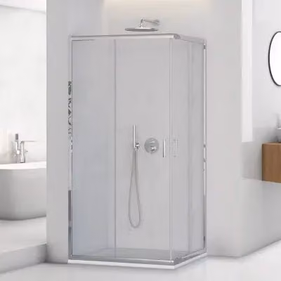 Box doccia angolare INBAGNO Tay con doppio sistema scorrevole in vetro trasparente L 100 cm x P 70 cm x H 195 cm