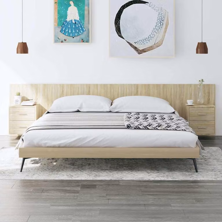 vidaXL Testiera Letto con Comodini Integrati in Legno Multistrato Rovere Sonoma, Colore Marrone e Beige