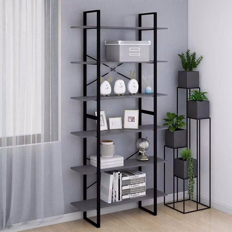 Scaffale Alto Industrial vidaXL in Legno di Pino e Metallo, Grigio, L 100 cm x P 30 cm x H 210 cm