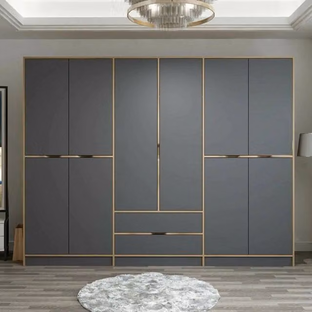 Armadio da camera da letto Gaspard DMORA con ante a battente, colore nero e marrone noce, L: 277 cm, H: 208 cm, P: 52 cm