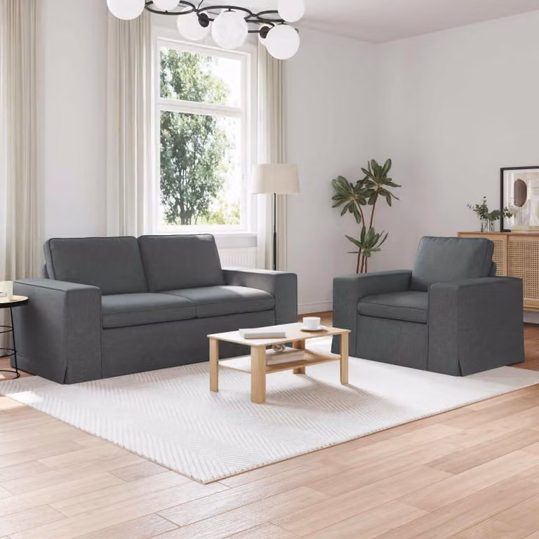 Set di 2 divani moderni vidaXL in tessuto grigio scuro con struttura in metallo e coperture rimovibili L: 182 cm, P: 80 cm, H: 82 cm