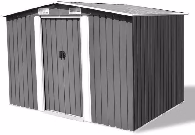 Capanno da esterno in acciaio galvanizzato grigio con porta scorrevole e ventilazione laterale L/P/H: 257 x 205 x 178 cm