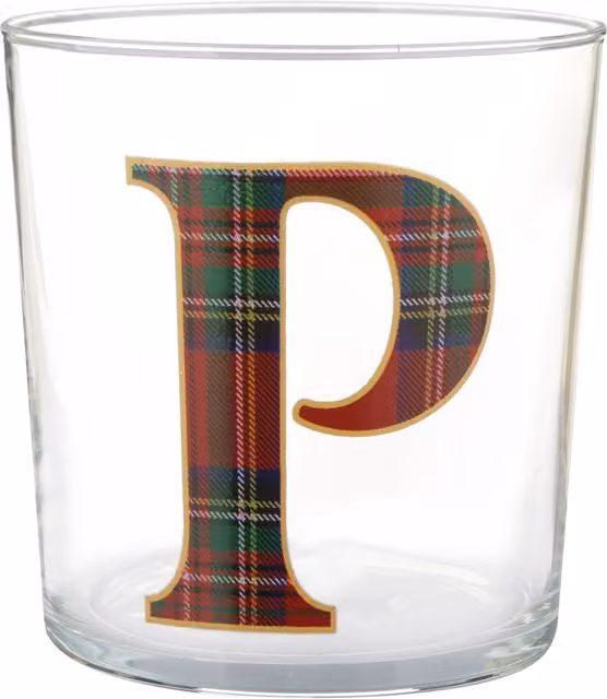 Bicchiere per acqua KASANOVA lettera P motivo tartan rosso in vetro, 360 ml