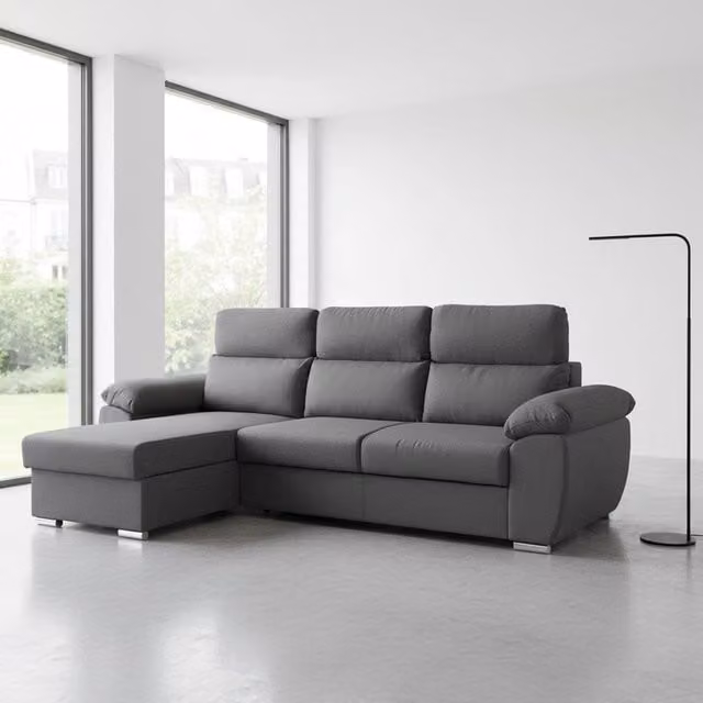 Divano con penisola contenitore grigio ComoII Twist20 con funzione letto e poggiatesta regolabile L/P/H: 265 x 166 x 91 cm