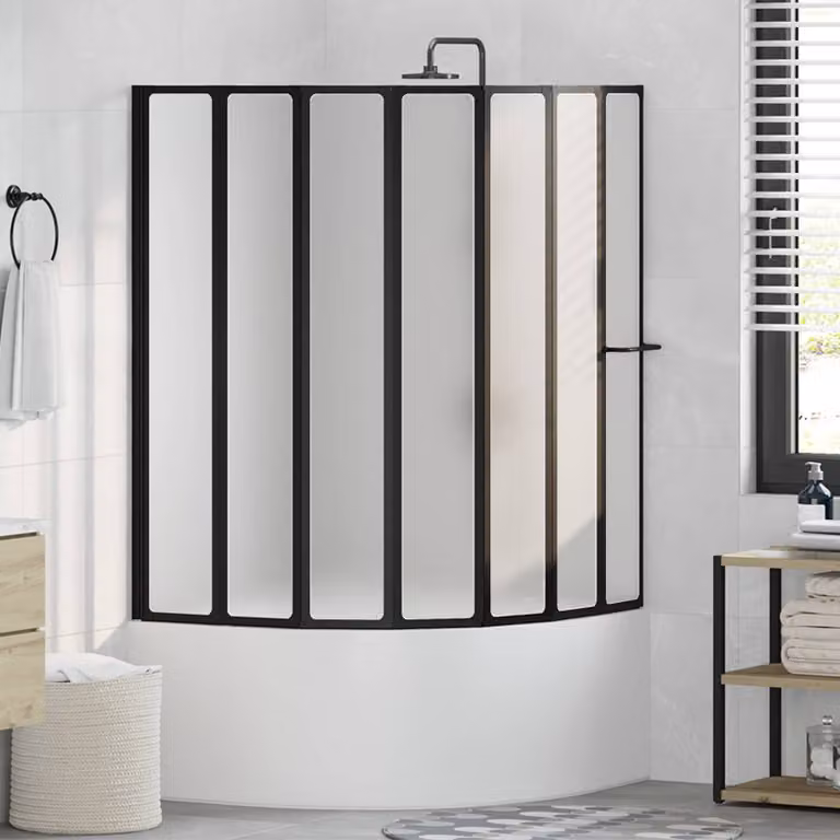 Parete doccia rettangolare pieghevole vidaXL in alluminio e vetro, Nero, L: 168 cm