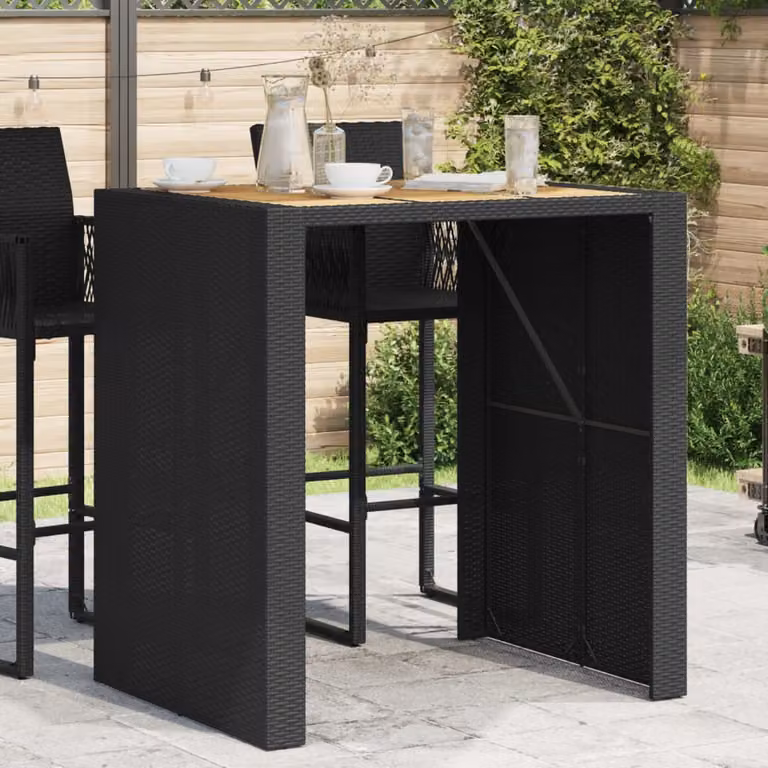 vidaXL Tavolo Bar da Giardino in Polyrattan e Legno di Acacia con Piano Oiled, L/P/H: 105 x 80 x 110 cm, Nero
