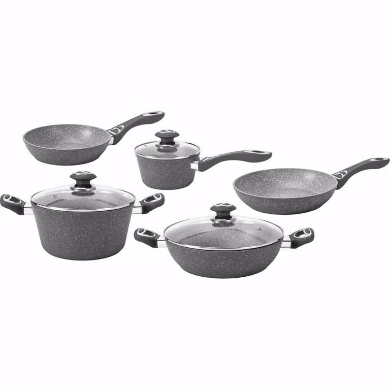 GUSTO CASA - Set di pentole Linea CookStone da 8 pezzi con coperchi in vetro, rivestimento antiaderente e fondo a induzione, colore grigio