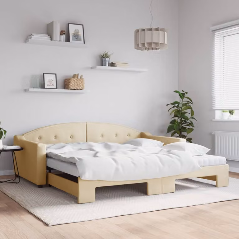 vidaXL Divano Letto Estraibile con Materasso in Tessuto Beige per Soggiorno e Camera da Letto L/P/H: 223 x 100 x 75 cm
