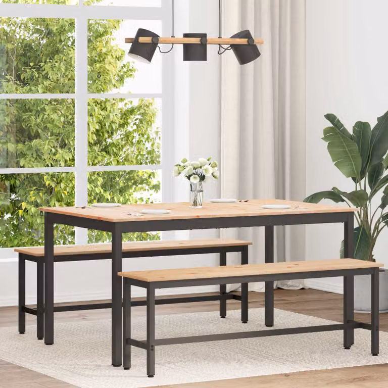vidaXL Tavolo da pranzo rettangolare in pino massello, colore beige/marrone, L: 150 cm, P: 90 cm, H: 75 cm