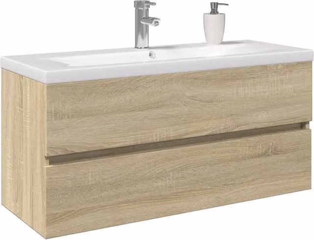 Set Mobili da Bagno VIDAXL in 2 Pezzi con Lavabo in Ceramica e Mobile in Legno, Bianco e Beige, Design Moderno a Parete