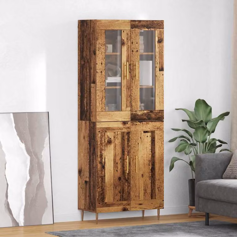 Set di 2 credenze vidaXL in legno e vetro marrone con ante in vetro per soggiorno L/P/H: 69,5 x 34 x 180 cm