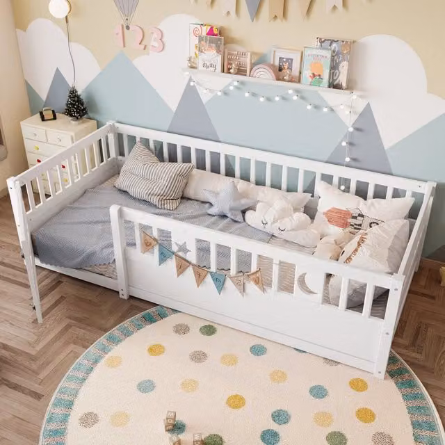 Letto per bambini REDOM in pino bianco laccato con sponda abbattibile L/P/H: 190 x 90 cm