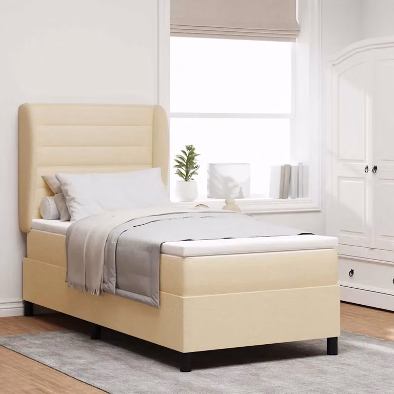 Letto a molle con materasso vidaXL in tessuto beige, L/P: 100 x 200 cm, H: 103 cm, 128 cm, 203 cm