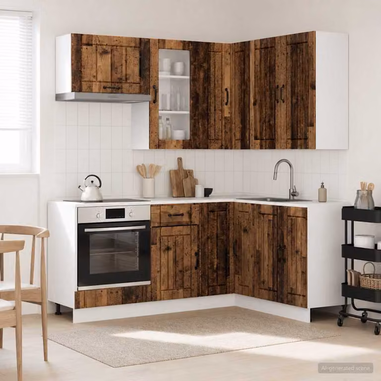 vidaXL Unità Cucina LUCCA 8 Pezzi in Legno Antico Marrone con Ante in Vetro e Design Minimalista