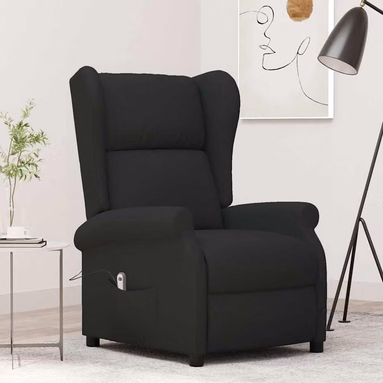 vidaXL Poltrona ad Ala Reclinabile Elettrica Nera in Tessuto con Braccioli L/P/H: 103 x 73 x 95 cm