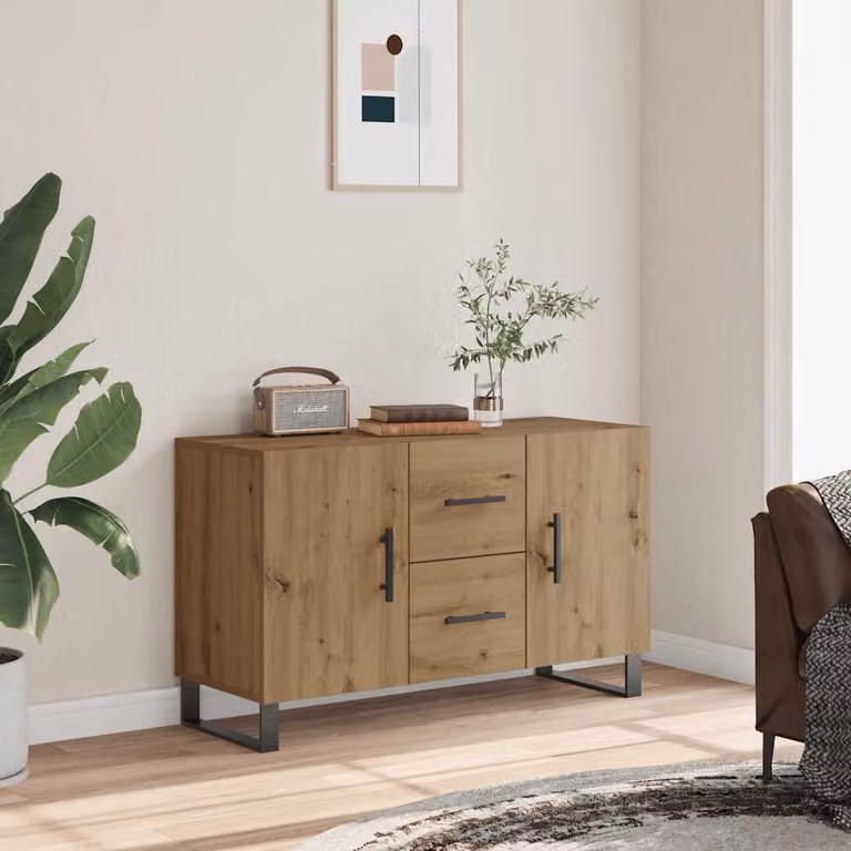 Credenza moderna vidaXL in legno rovere color marrone con ante a cerniera L: 100 cm, P: 36 cm, H: 60 cm