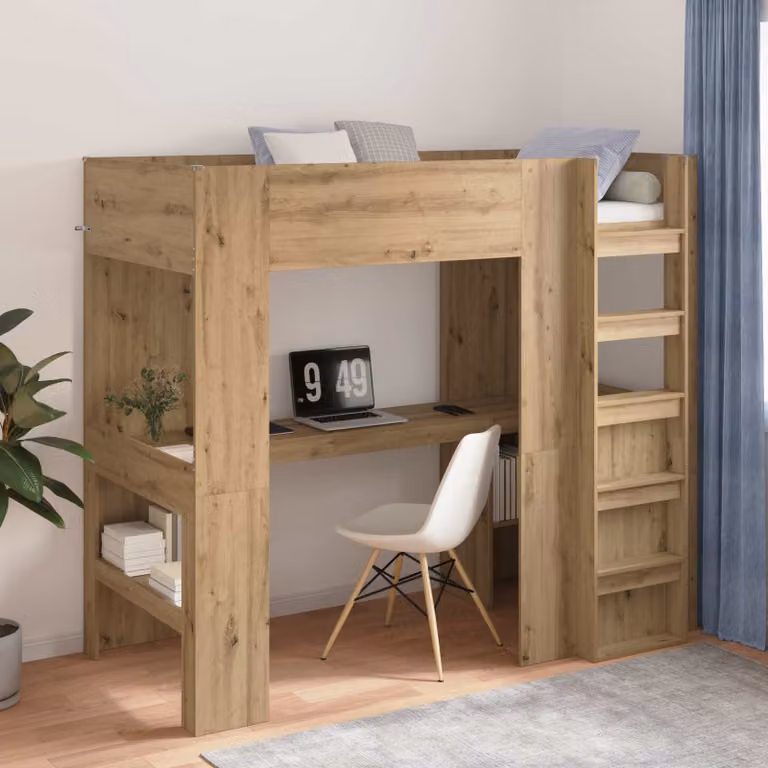 vidaXL Struttura letto a castello con scrivania in legno Rovere, H 203 x L 90 x P 175 cm