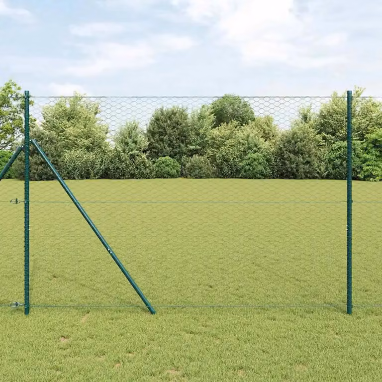 vidaXL Supporto per recinzione esagonale in acciaio e PVC, Grigio o Verde, L/P/H: 210 x 50 x 50 cm