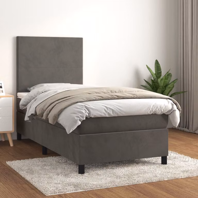 Letto Ibrido vidaXL con Giroletto a Molle e Materasso in Velluto Grigio, L/P/H: 90 x 200 cm