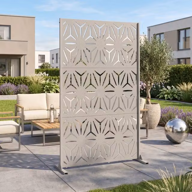 Pannello Divisorio Kilsturd casa.pro in Acciaio Zincato con Motivo Decorativo Semi-trasparente, Colore Beige Aglio, L: 120 cm, H: 180 cm