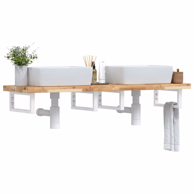 vidaXL Ripiano a Parete per Lavabo in Accacia e Metallo, L: 40 cm, P: 19 cm, H: 5 cm