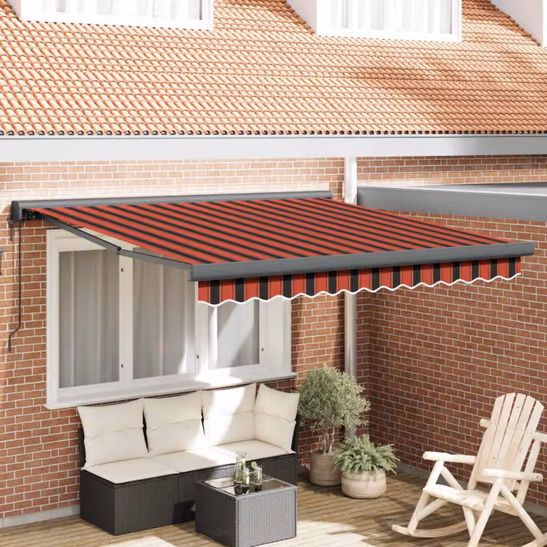 Tenda retrattile vidaXL con bracci pieghevoli in poliestere, Rosso e Nero, L: 350 cm, P: 250 cm, H: 165 cm