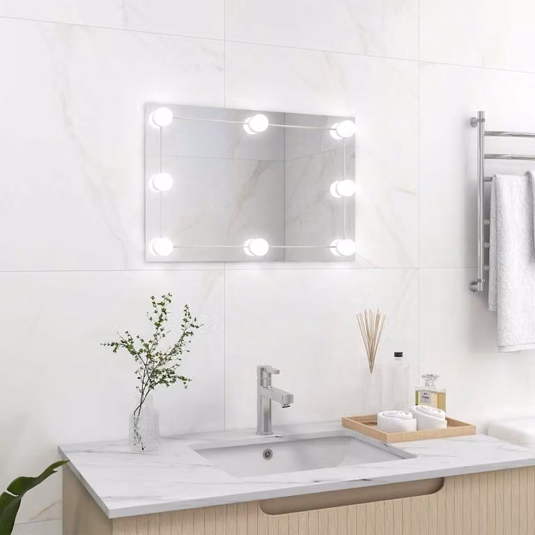 Specchio da Parete Rettangolare con Luci LED vidaXL, Colore Argento o Bianco, L: 60 cm, H: 60 cm, P: 1 cm