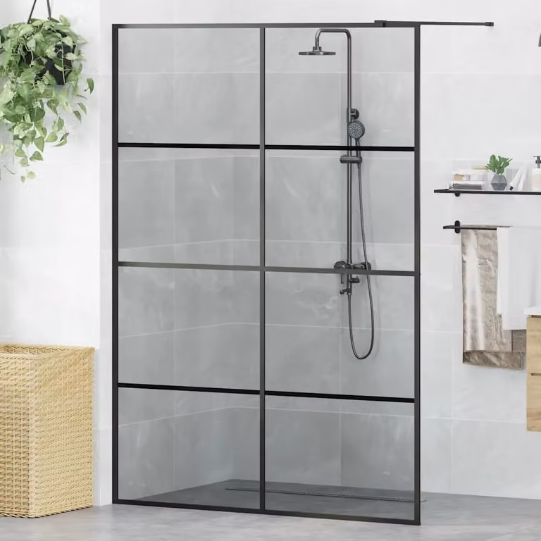 Parete Doccia Walk-in vidaXL in Vetro Temperato Trasparente con Profilo Nero L: 140 cm, H: 195 cm