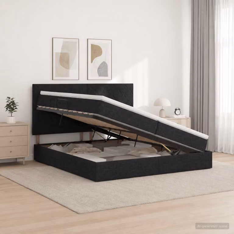 Letto con contenitore e materasso vidaXL in tessuto nero L/P/H: 200 x 200 x 140 cm